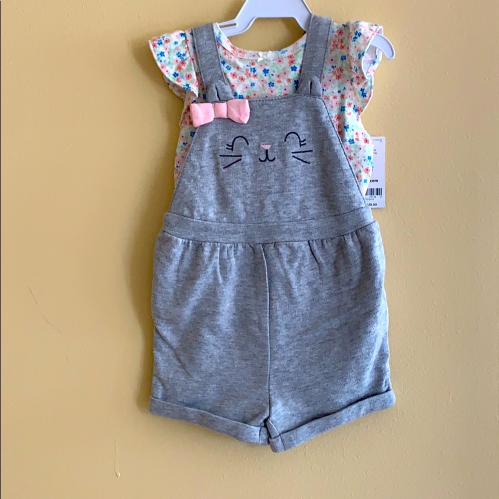 Girls NWT 9m carters 2 piece outfit overalls kitty